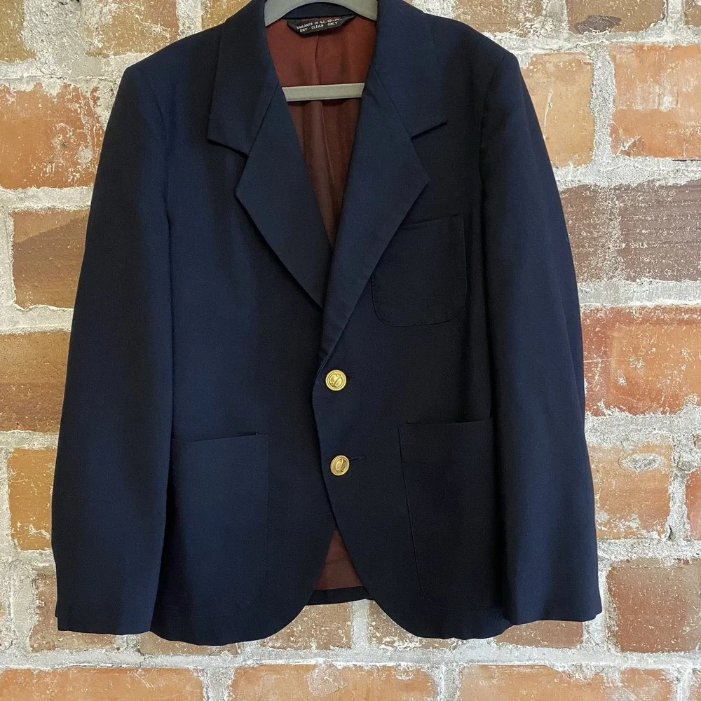 Vintage Christian Dior Jeune Homme Blazer Navy Gold Buttons Wool Boys Size 10
